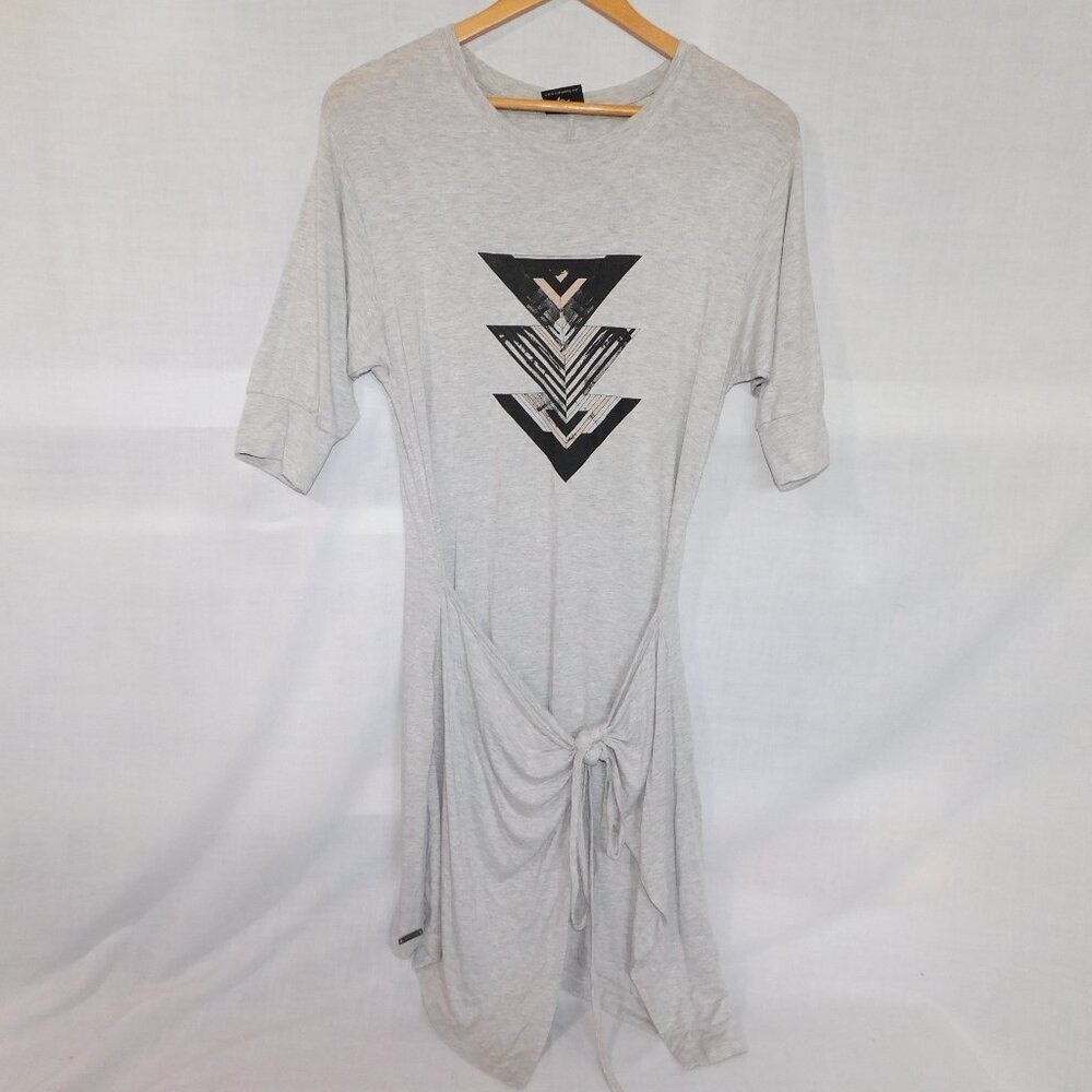 Schwiing Jersey Faux Wrap Gray Rosita 1/2 Sleeve Dress Womens S